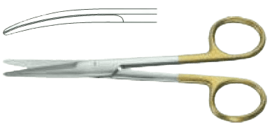 Ножиці операційні, тупокінцеві, зігнуті, звужені, твердосплавні вставки (ручки жовтого кольору), Мейо, 170 мм Surgimax 04-335-17T